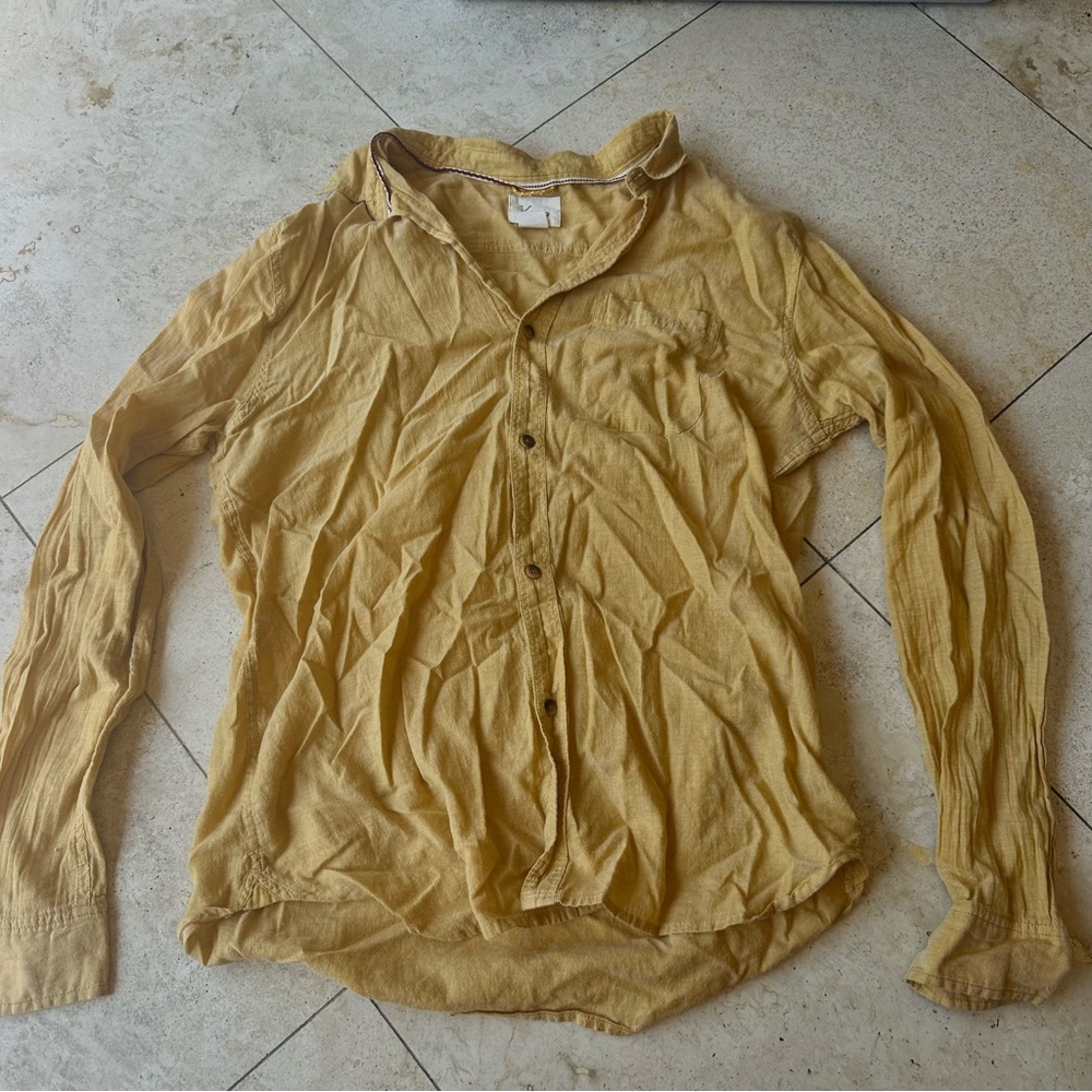 Koto Casual 100% Cotton Button-Down Shirt in Mustard Yellow Unisex Mens Medium